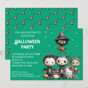 Cute Whimsical Halloween Party Invitation