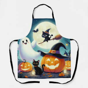 Cute, whimsical Halloween pumpkin, cat, & ghost Apron