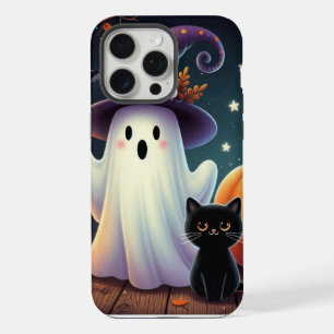 Cute, whimsical Halloween pumpkin, cat, & ghost iPhone 15 Pro Max Case