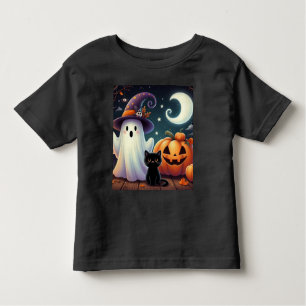 Cute, whimsical Halloween pumpkin, cat, & ghost Toddler T-Shirt
