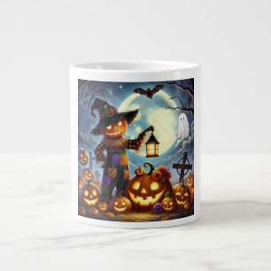Cute, Whimsical Halloween scarecrow & pumpkins Large Coffee Mug