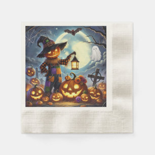 Cute, Whimsical Halloween scarecrow & pumpkins Napkin