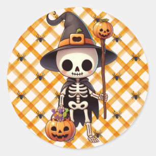Cute, Whimsical Halloween skeleton Classic Round Sticker