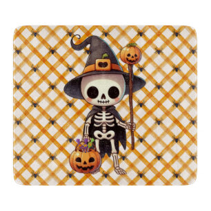 Cute, Whimsical Halloween skeleton Cutting Board