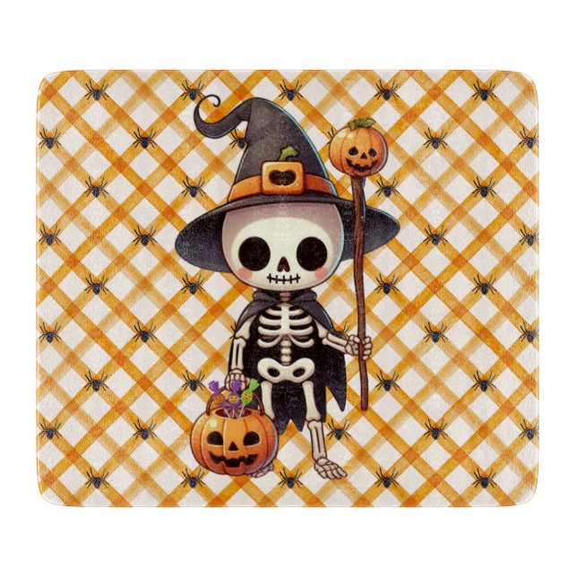 Cute, Whimsical Halloween skeleton Cutting Board (Front)
