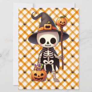Cute, Whimsical Halloween skeleton Holiday Card