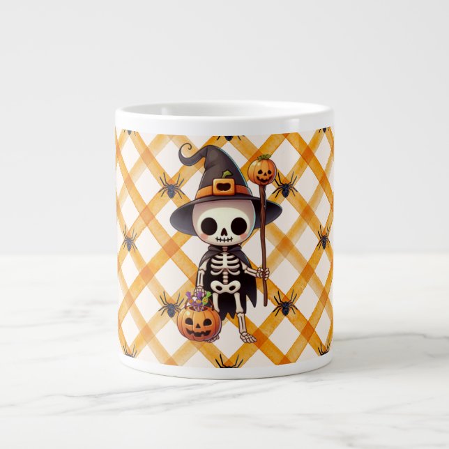 Cute, Whimsical Halloween skeleton Large Coffee Mug (Front)