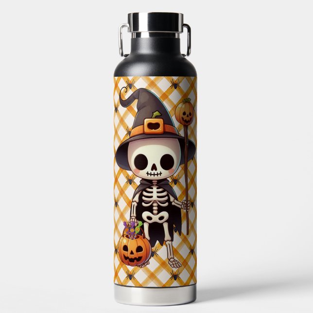 Cute, Whimsical Halloween skeleton Water Bottle (Front)