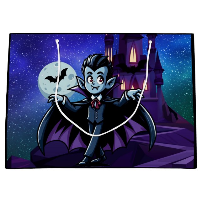 Cute, whimsical Halloween vampire Large Gift Bag (Front)