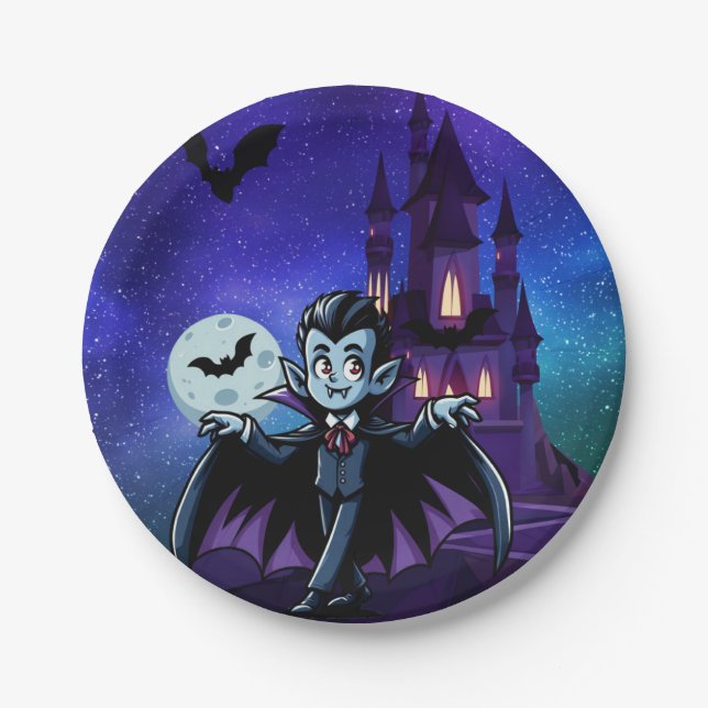 Cute, whimsical Halloween vampire Paper Plate (Front)