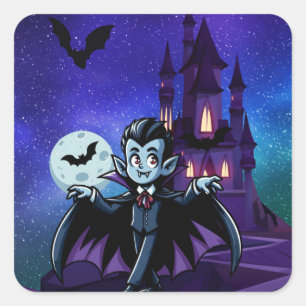 Cute, whimsical Halloween vampire Square Sticker