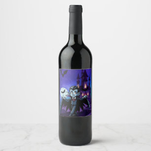 Cute, whimsical Halloween vampire Wine Label