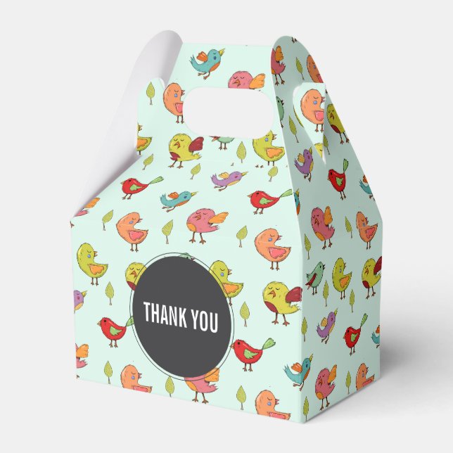 Cute Whimsical Hand-Drawn Birds Pattern Favour Box (Front Side)