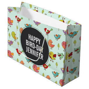 Cute Whimsical Hand-Drawn Birds Pattern Large Gift Bag