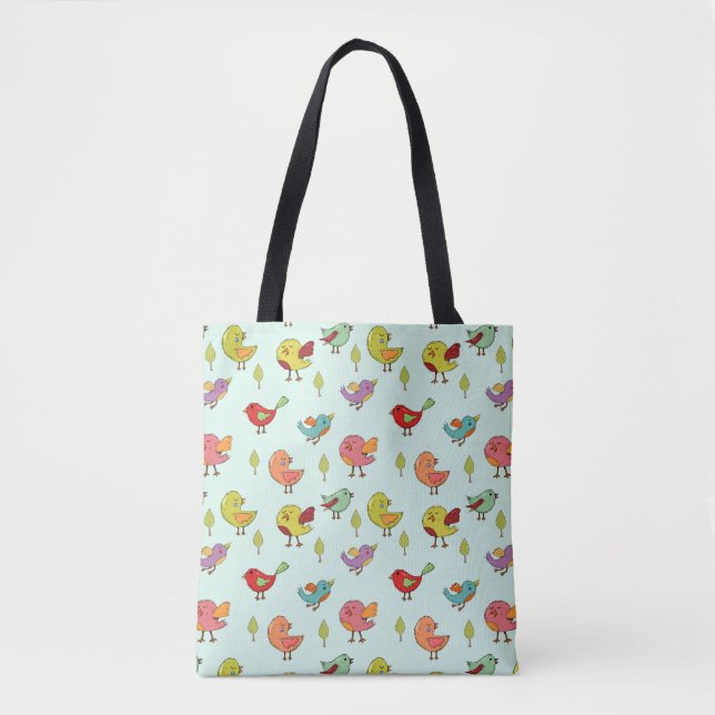 Cute Whimsical Hand-Drawn Birds Pattern Tote Bag (Front)