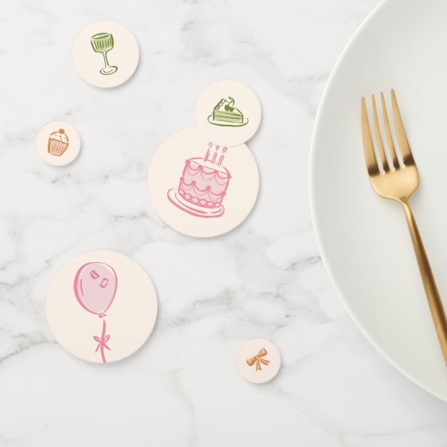 Cute Whimsical Hand-drawn Birthday Table Confetti (Group)