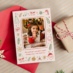 Cute Whimsical Hand-Drawn Christmas Icons Holiday Card