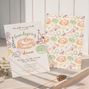 Cute Whimsical Hand drawn Friendsgiving Dinner Invitation