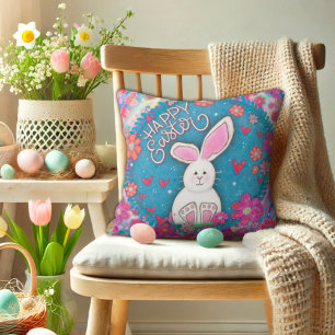 Cute Whimsical Happy Easter Bunny Inspirivity   Cushion