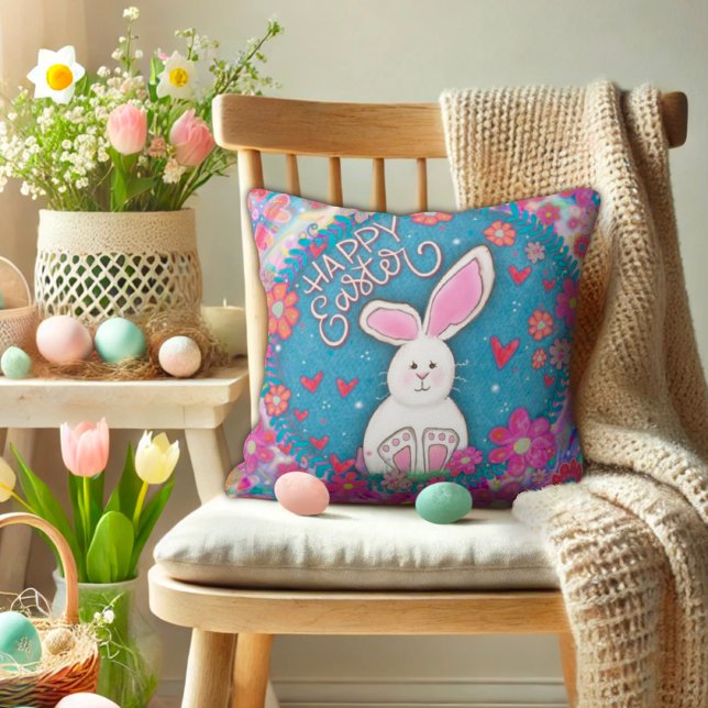 Cute Whimsical Happy Easter Bunny Inspirivity   Cushion (Creator Uploaded)