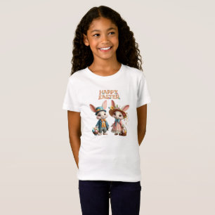 Cute, Whimsical Happy Easter with 2 rabbits T-Shirt