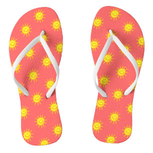 Cute Whimsical Happy Face Sun Coral Jandals