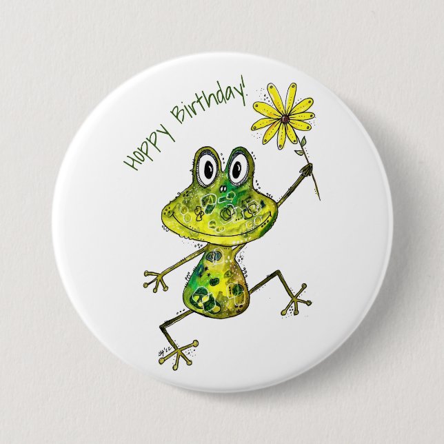 Cute Whimsical Happy Frog 7.5 Cm Round Badge (Front)