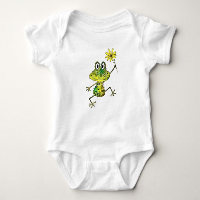 Cute Whimsical Happy Frog Baby Bodysuit (Front)