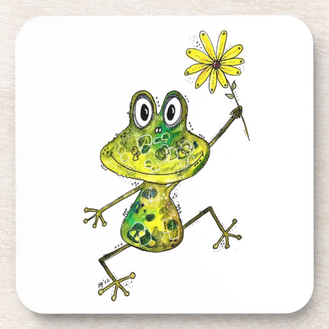 Cute Whimsical Happy Frog Coaster (Front)