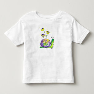 Cute Whimsical Happy Snail with Yellow Flowers Toddler T-Shirt