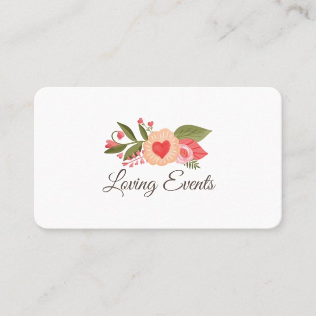 Cute & Whimsical Heart Floral Watercolor Business Card (Front)