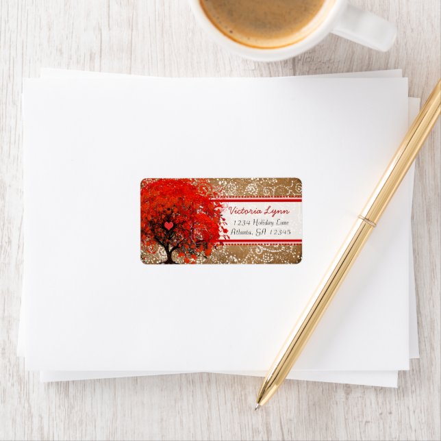 Cute Whimsical Heart Leafed Tree Red Pink Dots Label (Insitu)