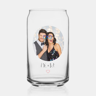 Cute Whimsical Heart Monogram Wedding Photo Can Glass