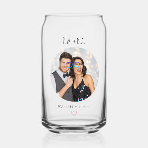 Cute Whimsical Heart Monogram Wedding Photo Custom Can Glass