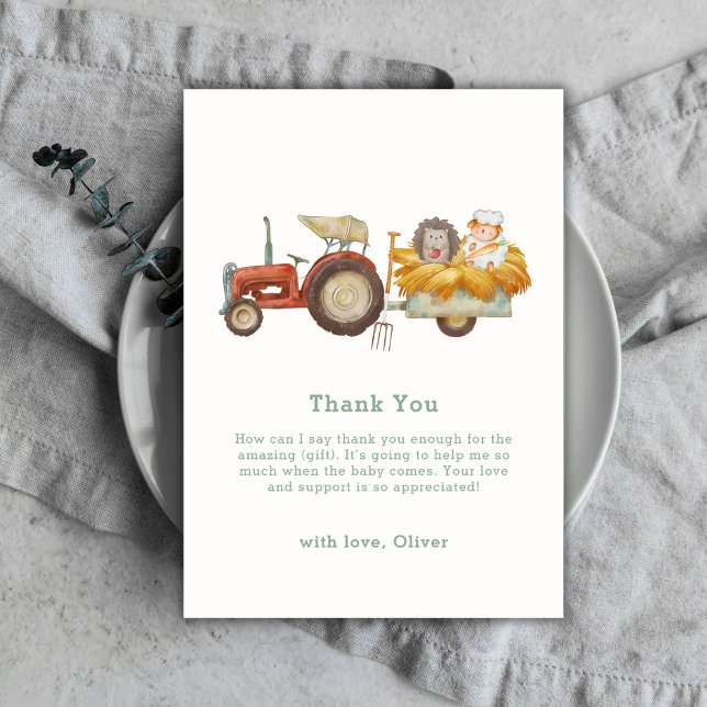 Cute Whimsical Hedgehog Farm Tractor Baby Shower  Thank You Card (Cute Whimsical Hedgehog Farm Tractor Baby Shower Thank You Card)