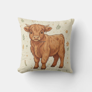 Cute Whimsical Highland Cow Calf Cushion