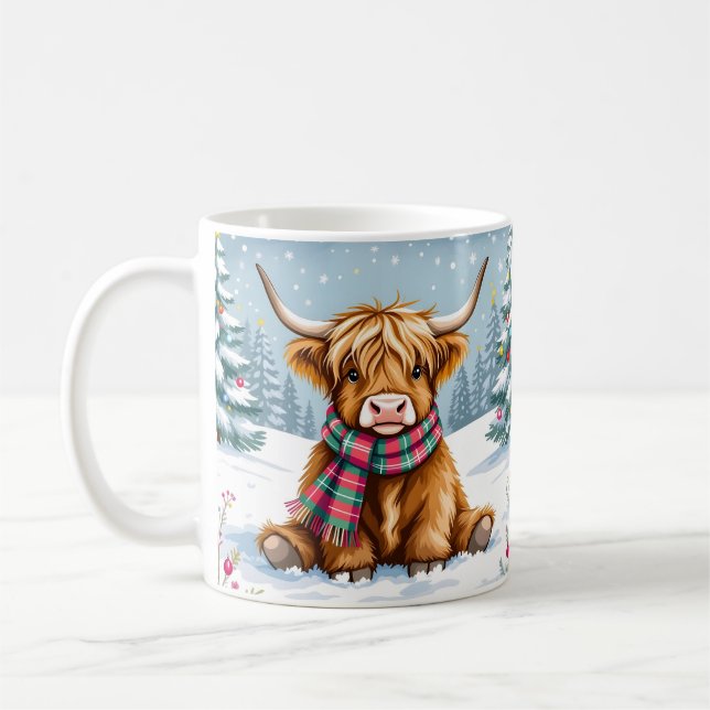 Cute Whimsical Highland Cow Christmas   Coffee Mug (Left)