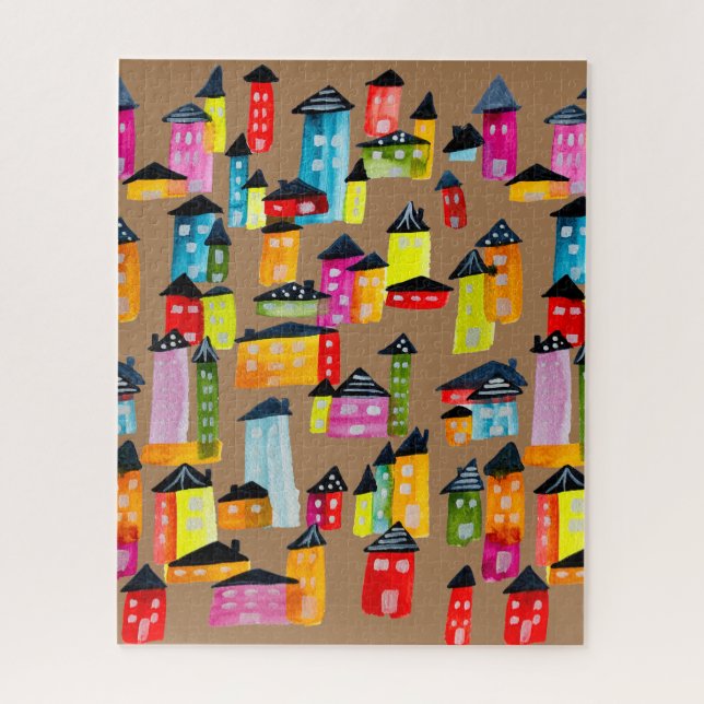 Cute whimsical houses watercolor jigsaw puzzle (Vertical)