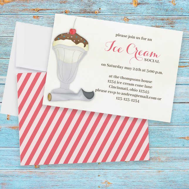 Cute Whimsical Ice Cream Social Watercolor Invitation (Creator Uploaded)