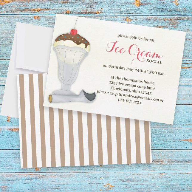 Cute Whimsical Ice Cream Social Watercolor Invitation (Creator Uploaded)