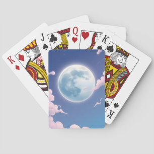 Cute whimsical illustration of moon in night sky playing cards