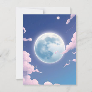 Cute whimsical illustration of moon in night sky postcard