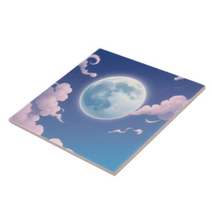Cute whimsical illustration of moon in night sky tile