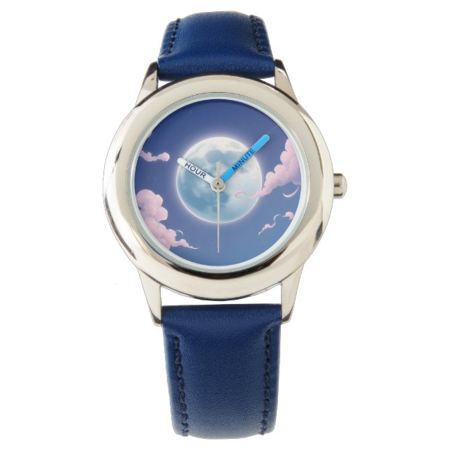 Cute whimsical illustration of moon in night sky watch (Front)