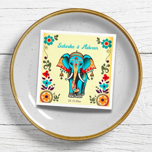 Cute whimsical Indian wedding ornate elephant  Napkin (Indian wedding ornate whimsical elephant  wedding tableware personalized napkins)