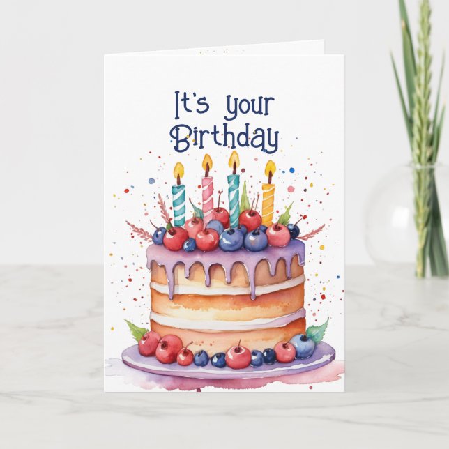 Cute Whimsical Inspirational Birthday Eat the Cake Holiday Card (Front)