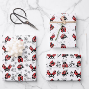 Cute Whimsical Ladybugs Wrapping Paper Sheet