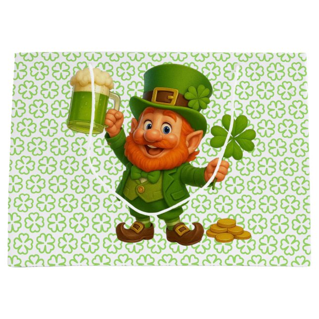 Cute/whimsical leprechaun Saint Patrick's Day  Large Gift Bag (Front)