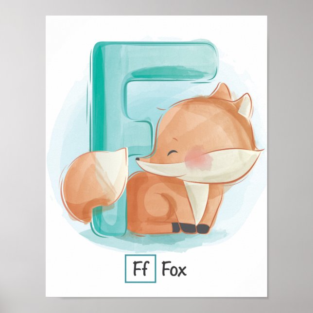 Cute Whimsical Letter F Fox Poster (Front)