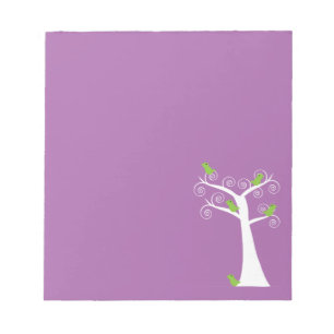 Cute Whimsical Lime Green Birds Swirl Tree Purple Notepad